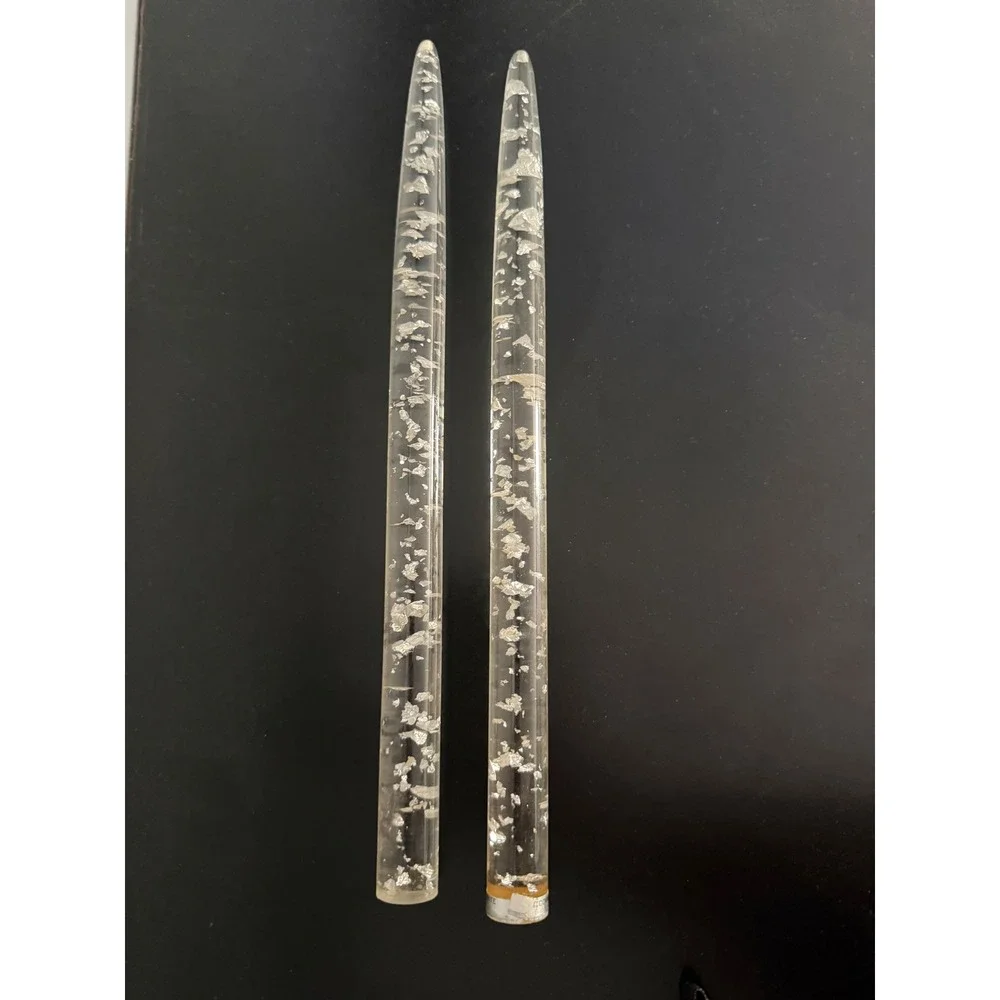 Vintage Gorham Acrylic Silver Leaf Flake 12 Inch Taper Candles Set MCM Lucite